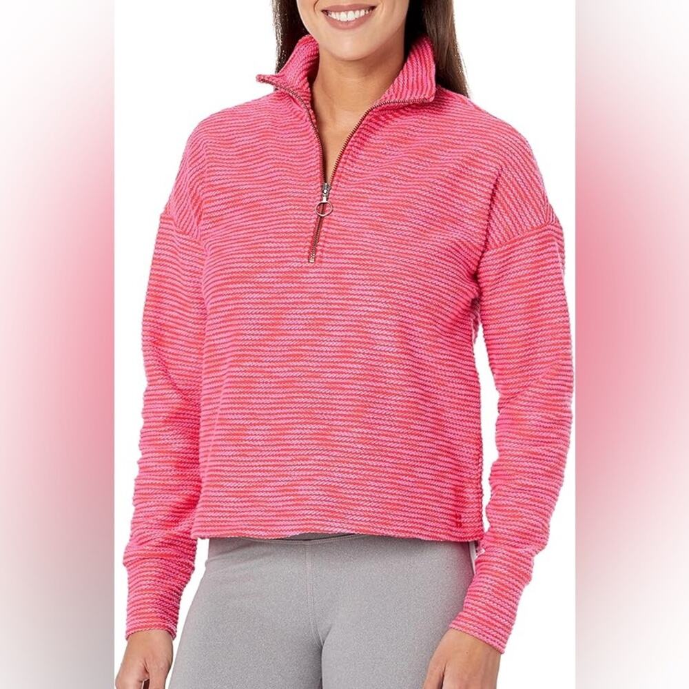 Sweaty Betty Rest Up Textured Stripe Pink Half Zip Sweatshirt Pullover Medium